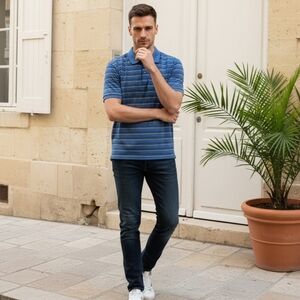 Tommy Armour Blue Striped Polo Golf DriLogic Shirt Size XXL